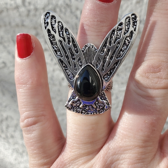 New Black Onyx Flying Insect Silver Ring. - Picture 15 of 15